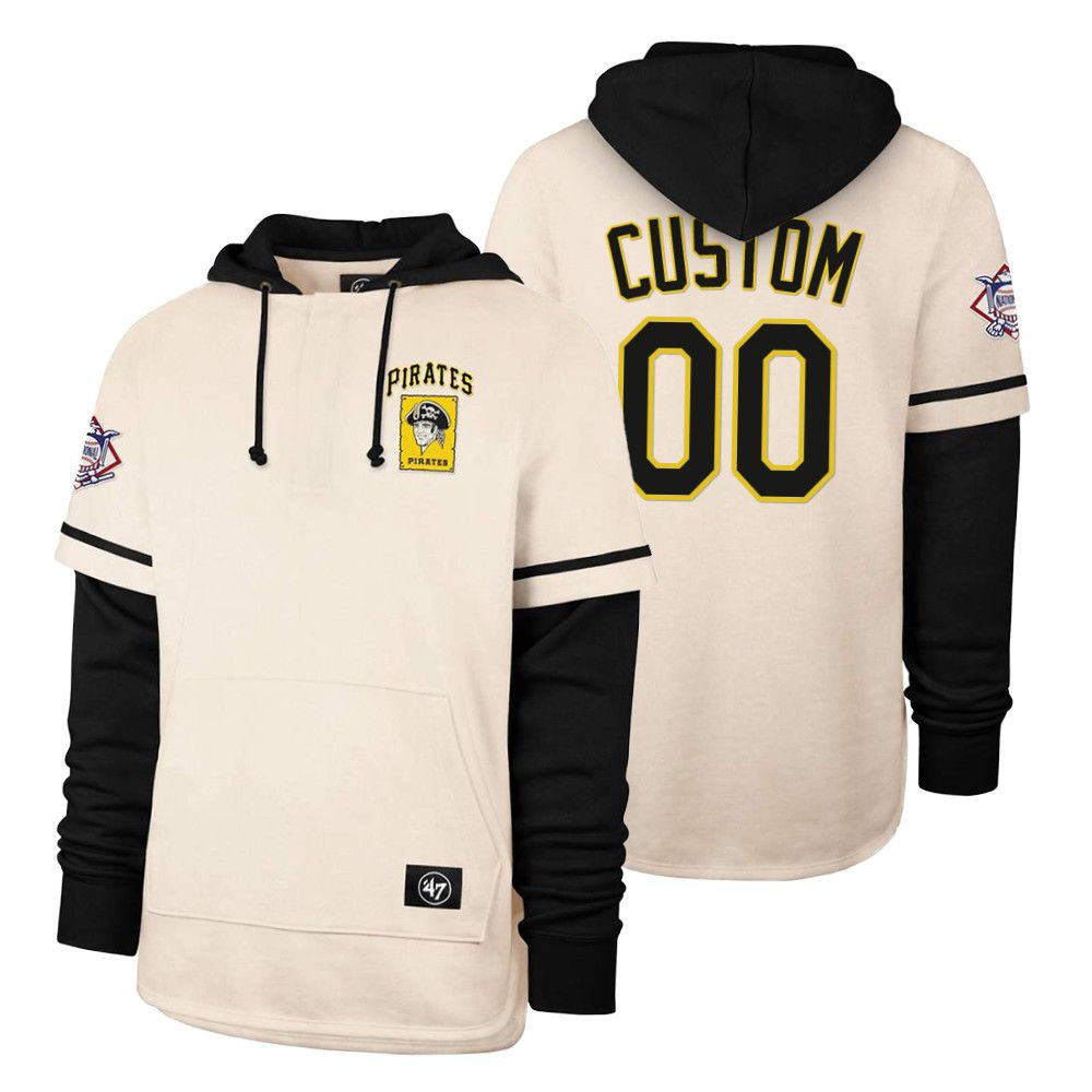 Men Pittsburgh Pirates #00 Custom Cream 2021 Pullover Hoodie MLB Jersey